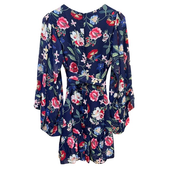 Betsy Johnson Dress Bambi Garden Floral Mini Navy Wide Bell Sleeves Babydoll 4 - Picture 4 of 9